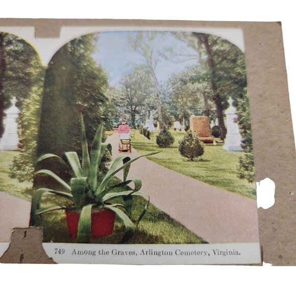 Arlington National Cemetery Stereoscope Photo Card Among the Graves Color LI73 - Picture 4 of 4